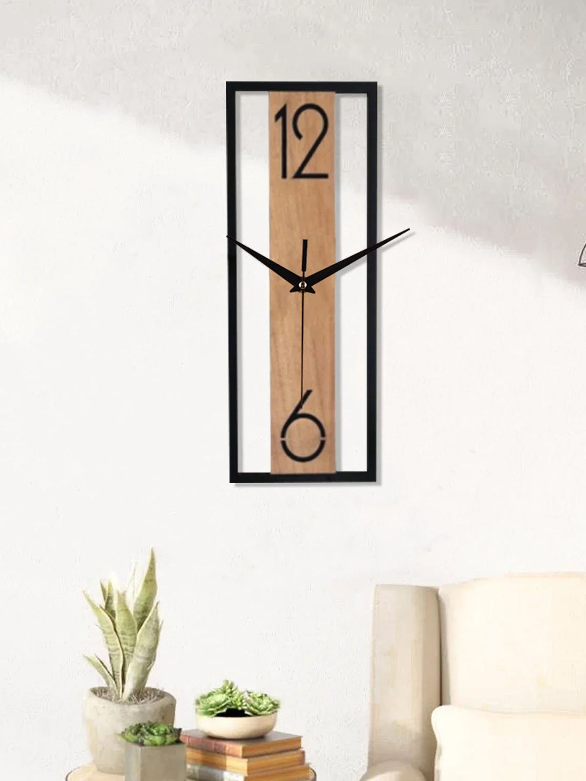 Modern Rectangular Wall Clock – Slim Wood-Grain Frame Silent Clock