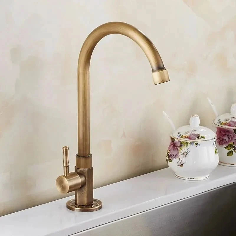 GOLDENSWAN Swan-Neck Brass Faucet – Antique Tap for Kitchen & Bath