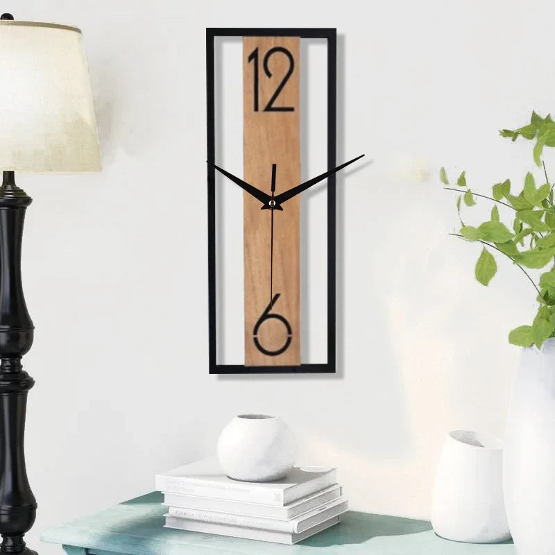 Modern Rectangular Wall Clock – Slim Wood-Grain Frame Silent Clock