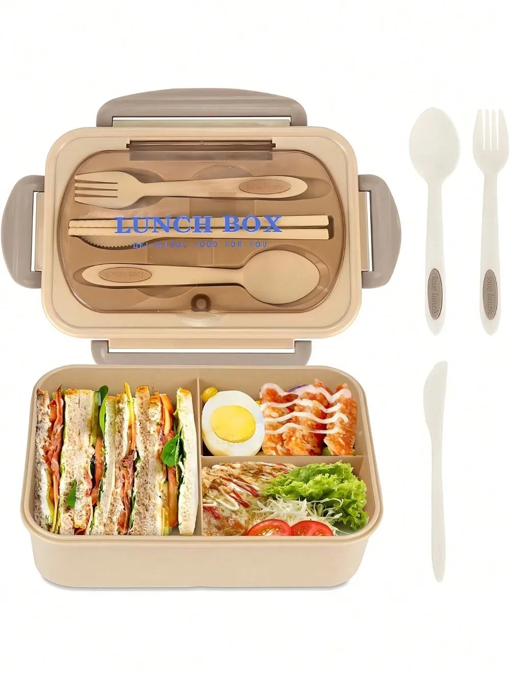 MealMate 1200ml Bento Lunch Box | 4 Compartments, Leakproof with Cutlery