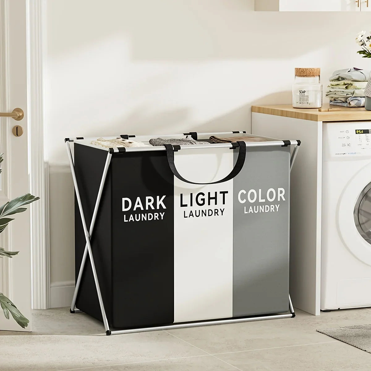 TriSort Multi-Compartment Laundry Basket | Foldable Sorter with Handles