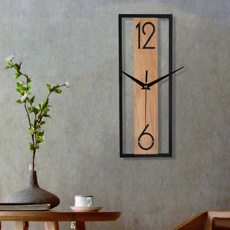 Modern Rectangular Wall Clock – Slim Wood-Grain Frame Silent Clock