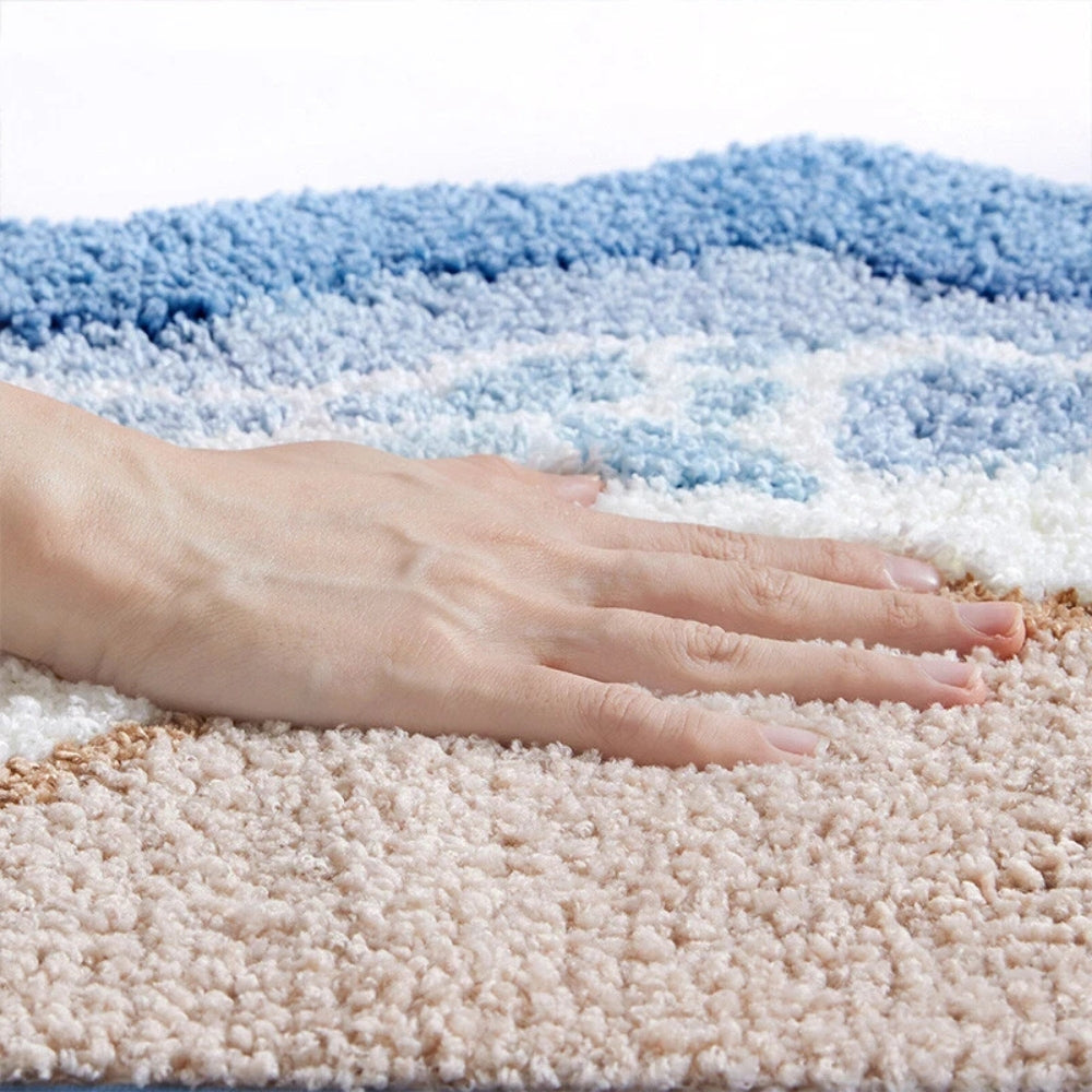 Seaside Footprint Bath Mat – Soft Non-Slip Absorbent Bathroom Mat