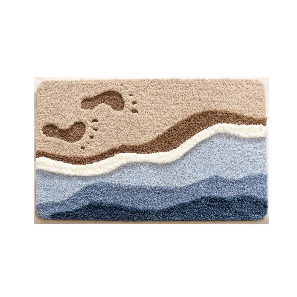 Seaside Footprint Bath Mat – Soft Non-Slip Absorbent Bathroom Mat
