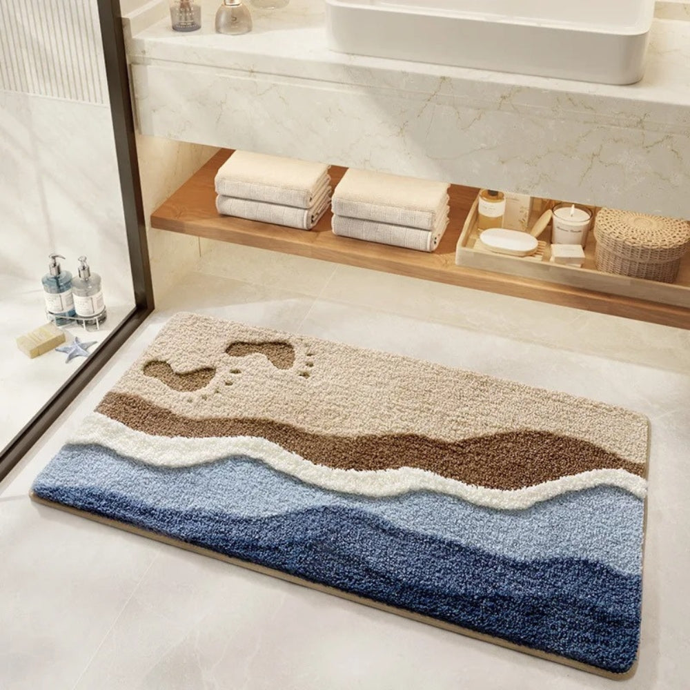 Seaside Footprint Bath Mat – Soft Non-Slip Absorbent Bathroom Mat