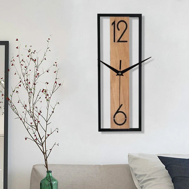 Modern Rectangular Wall Clock – Slim Wood-Grain Frame Silent Clock