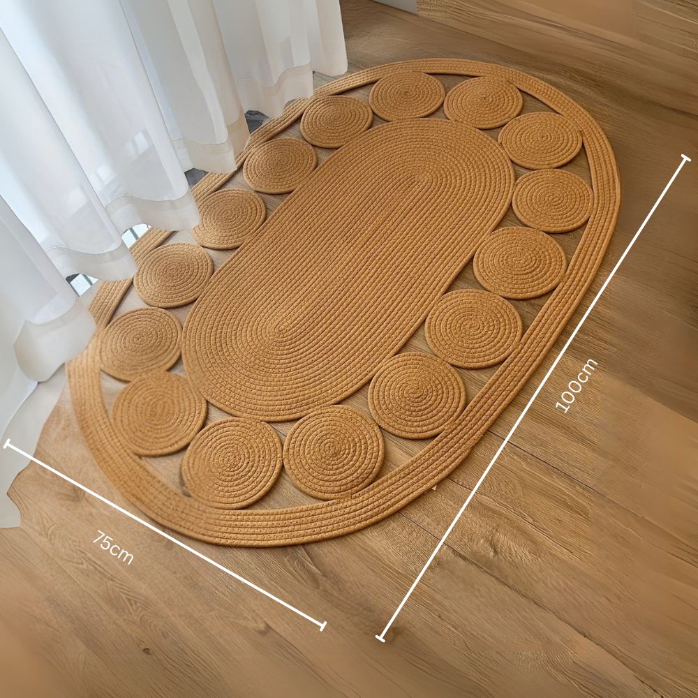 Sun Spiral Boho Oval Rug – Natural Non-Slip Entryway Mat