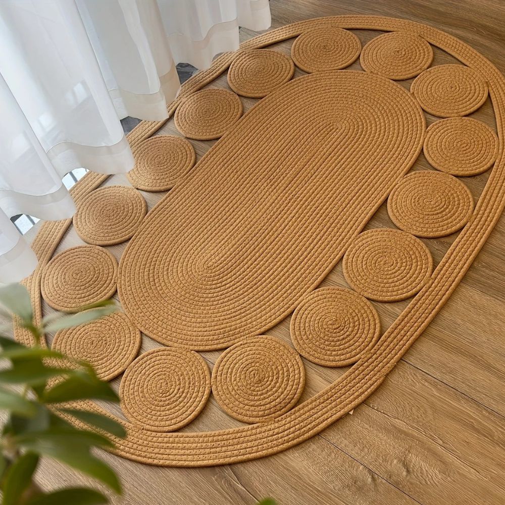 Sun Spiral Boho Oval Rug – Natural Non-Slip Entryway Mat