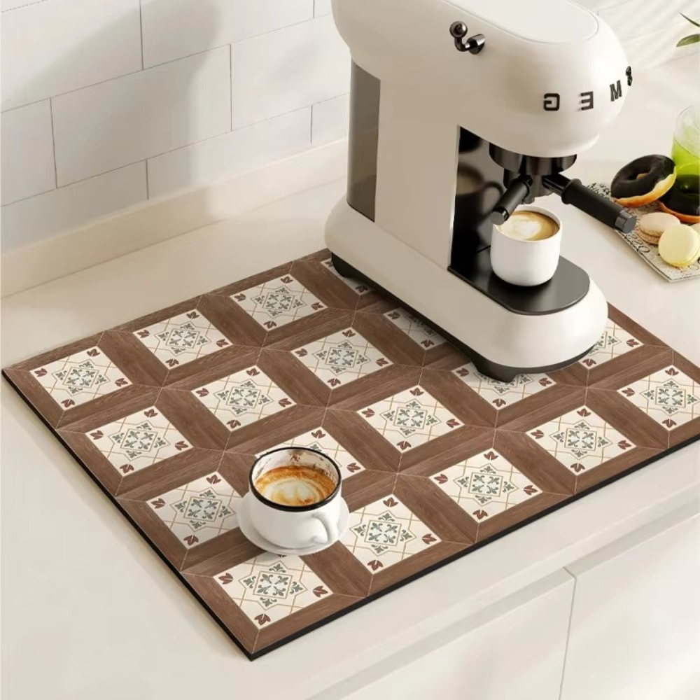 Retro Tile Absorbent Coffee Mat – Quick-Dry Countertop Drying Mat