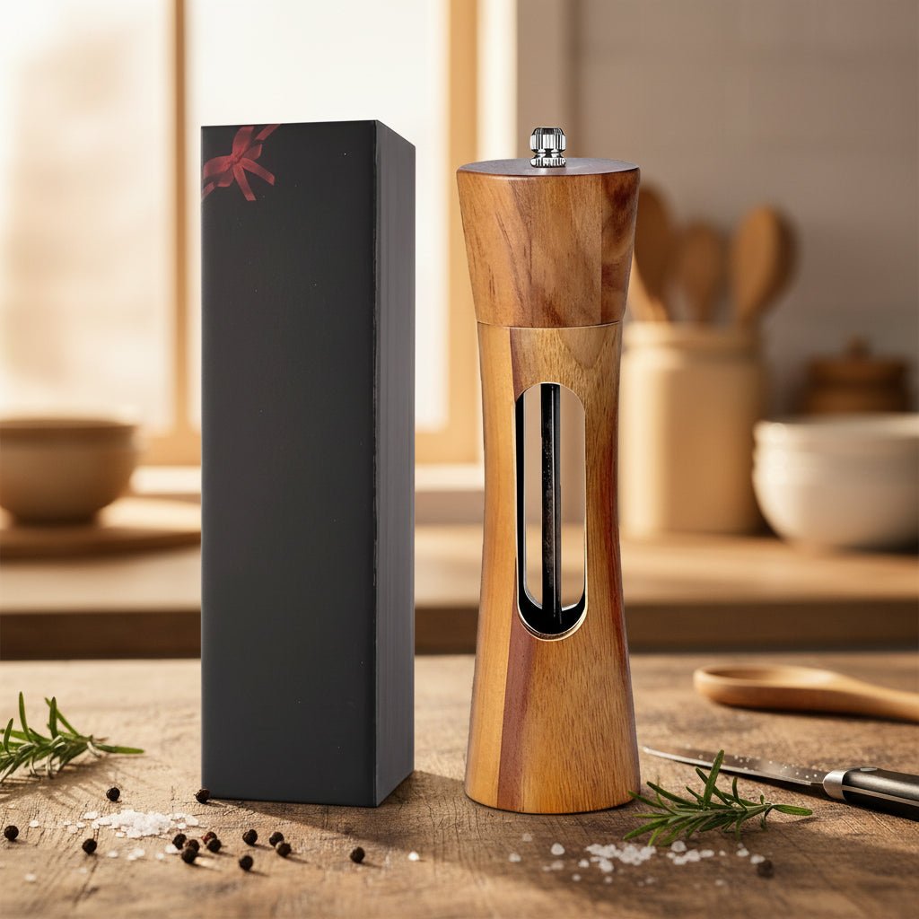 TABLEOAK Wooden Salt & Pepper Mill Set – Elegant Adjustable Grinders