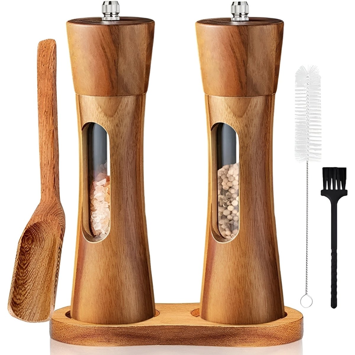 TABLEOAK Wooden Salt & Pepper Mill Set – Elegant Adjustable Grinders