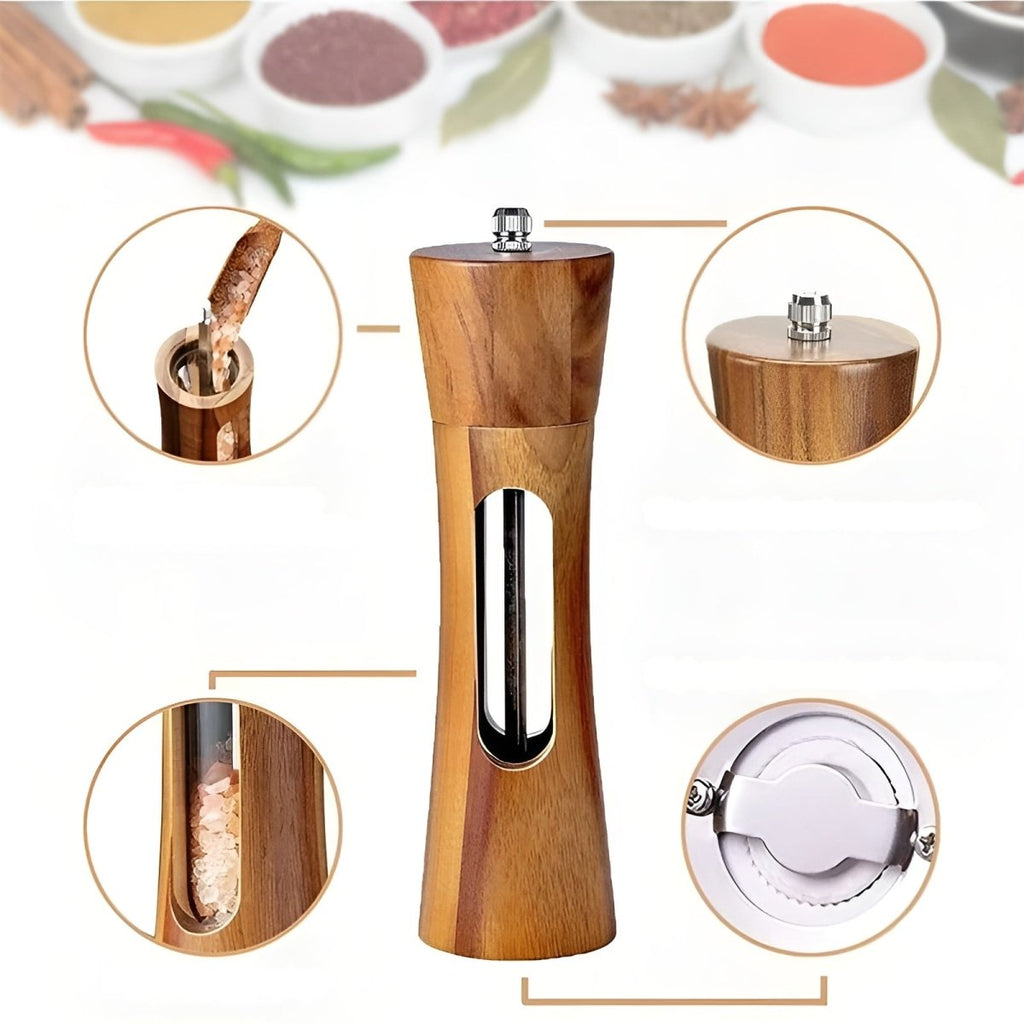 TABLEOAK Wooden Salt & Pepper Mill Set – Elegant Adjustable Grinders