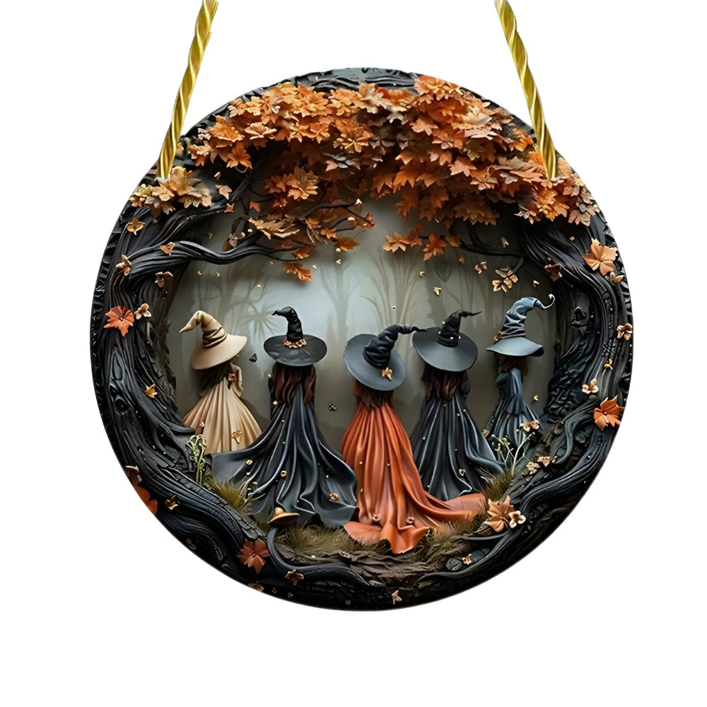 Witch Folklore Wooden Door Hanger Sign – Rustic Seasonal Decor