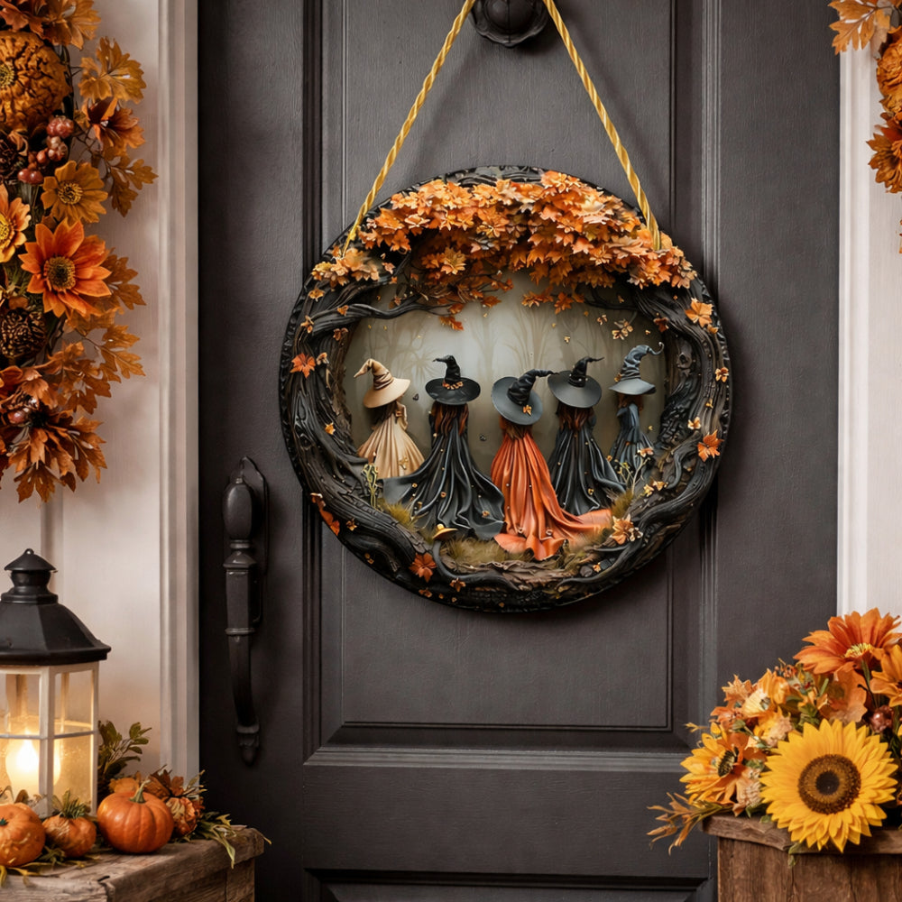 Witch Folklore Wooden Door Hanger Sign – Rustic Seasonal Decor