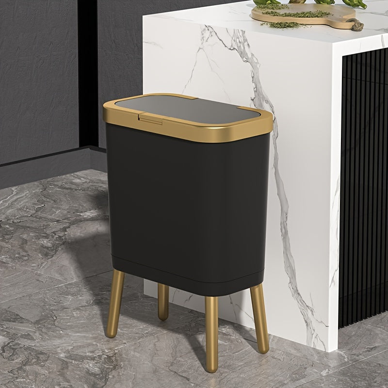 Odor-Sealed 15L Trash Can with Raised Legs – Modern Slim Kitchen & Bath Bin