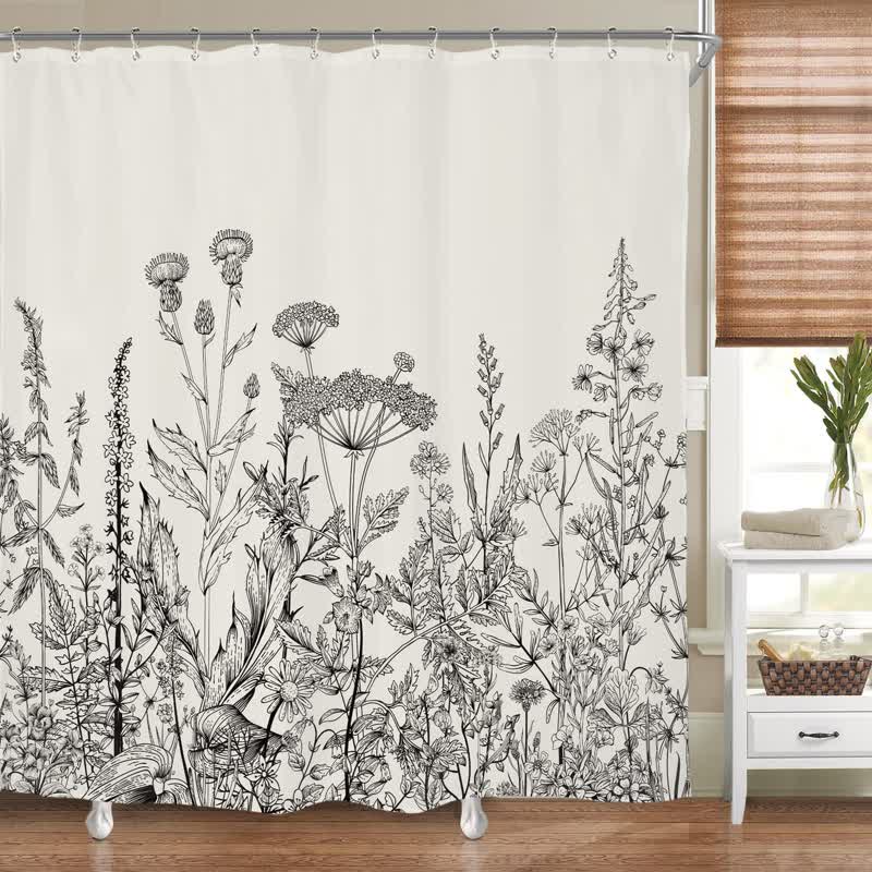 Pastoral Plants Waterproof Shower Curtain – Botanical Fabric Bath Curtain