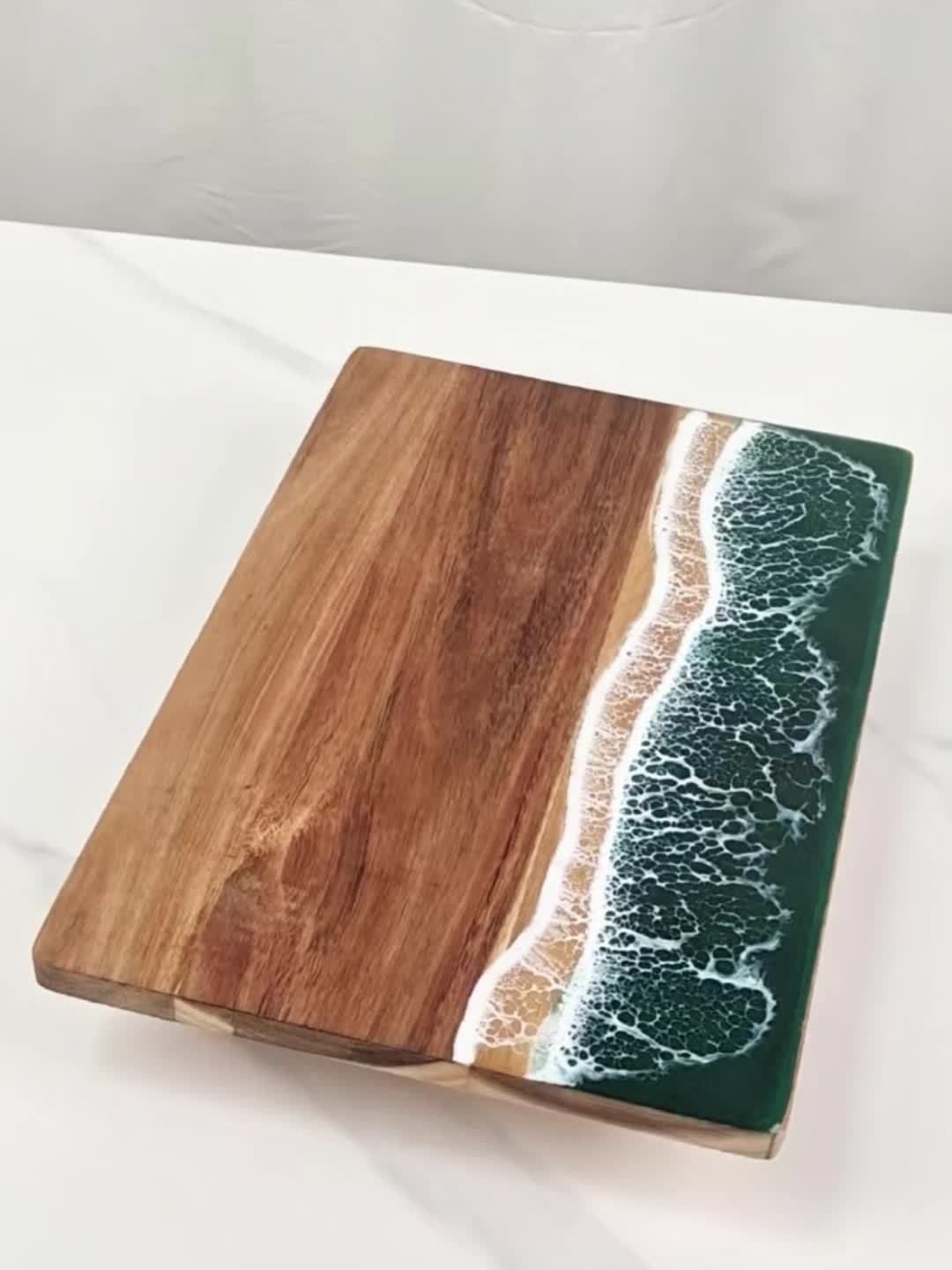 Wave Resin Acacia Serving Board – Ocean-Inspired Cheese & Charcuterie Board