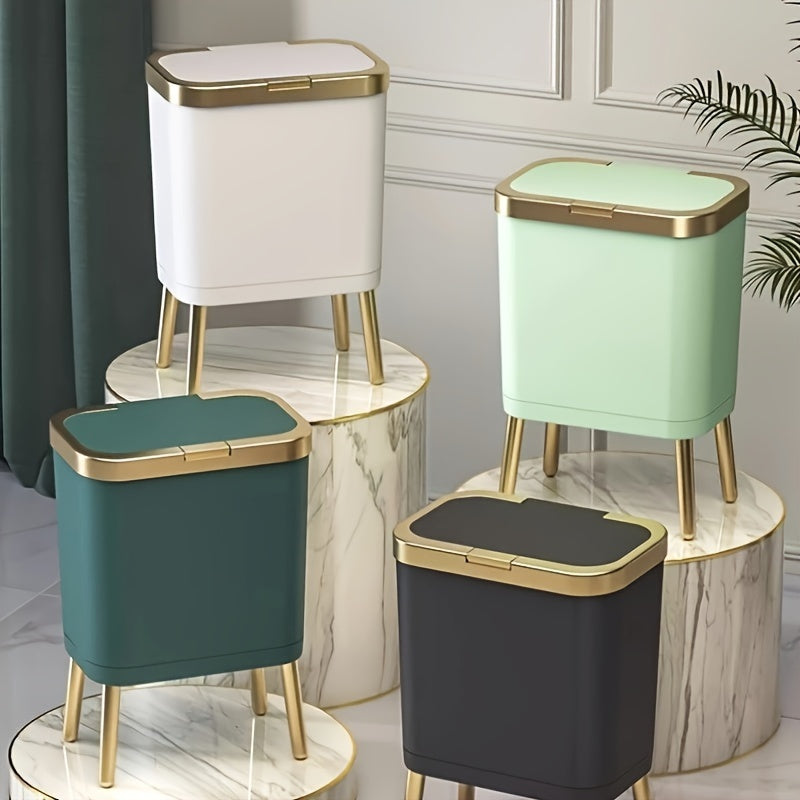 Odor-Sealed 15L Trash Can with Raised Legs – Modern Slim Kitchen & Bath Bin