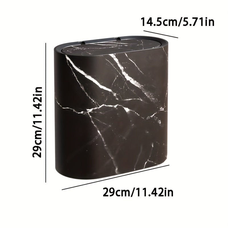 Marble-Look Trash Can with Lid | Modern Oval Bathroom & Kitchen Bin