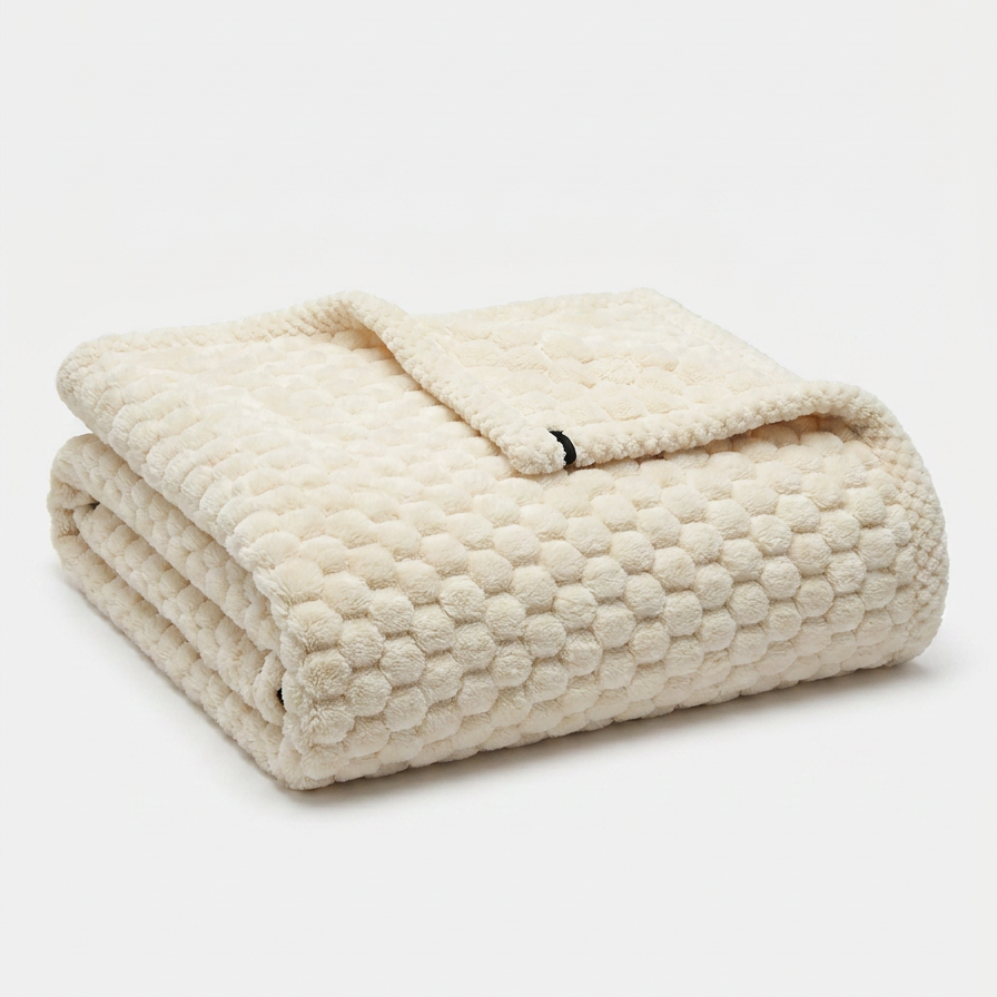 Flauschige Kuscheldecke 200cmx230cm  – Extra Weiche Wohndecke in Creme-Beige | Dicke Tagesdecke für Sofa & Bett