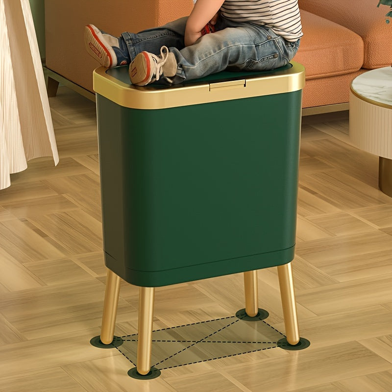 Odor-Sealed 15L Trash Can with Raised Legs – Modern Slim Kitchen & Bath Bin
