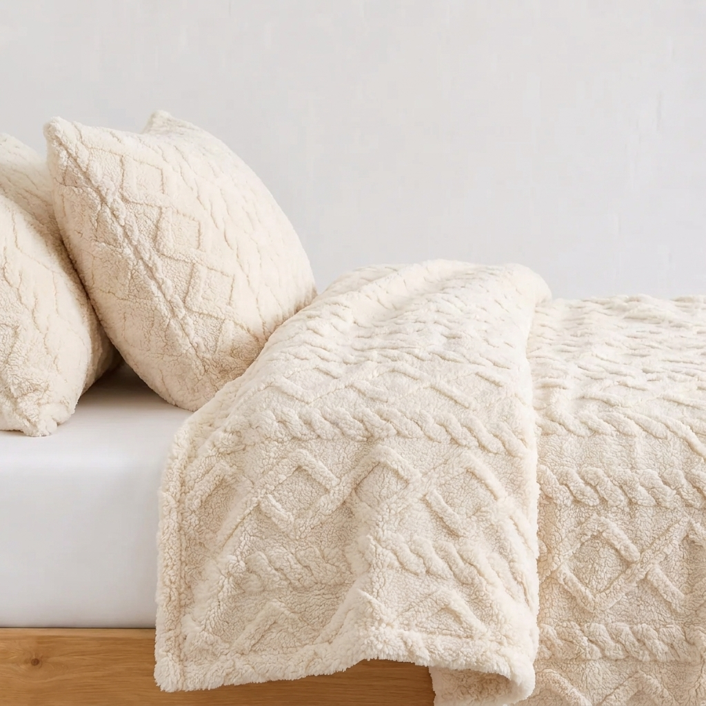 Mira Kuscheldecke 150x200cm Beige – Leichte Korallenfleece Sofadecke
