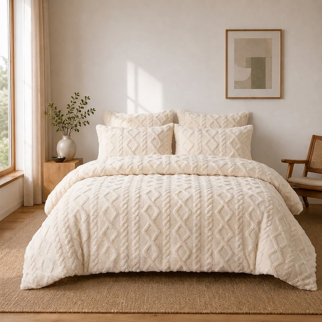 Mira Kuscheldecke 150x200cm Beige – Leichte Korallenfleece Sofadecke
