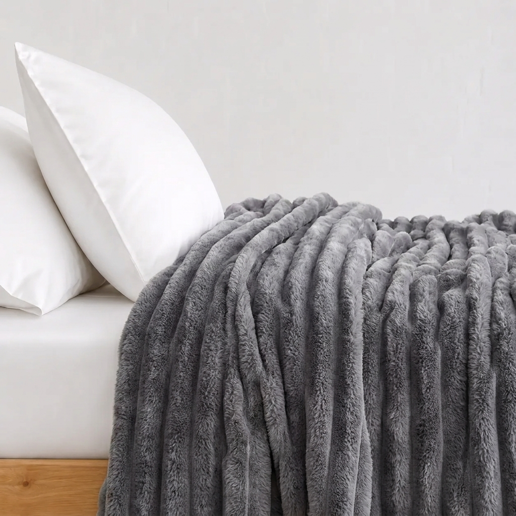 Skye Überwurfdecke 150x200cm Grau Gestreift – Flauschige Wolldecke fürs Bett