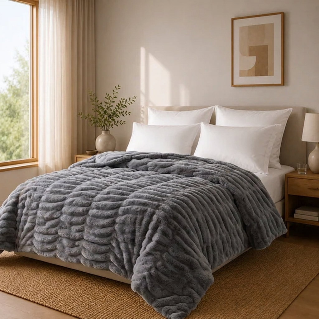 Skye Überwurfdecke 150x200cm Grau Gestreift – Flauschige Wolldecke fürs Bett