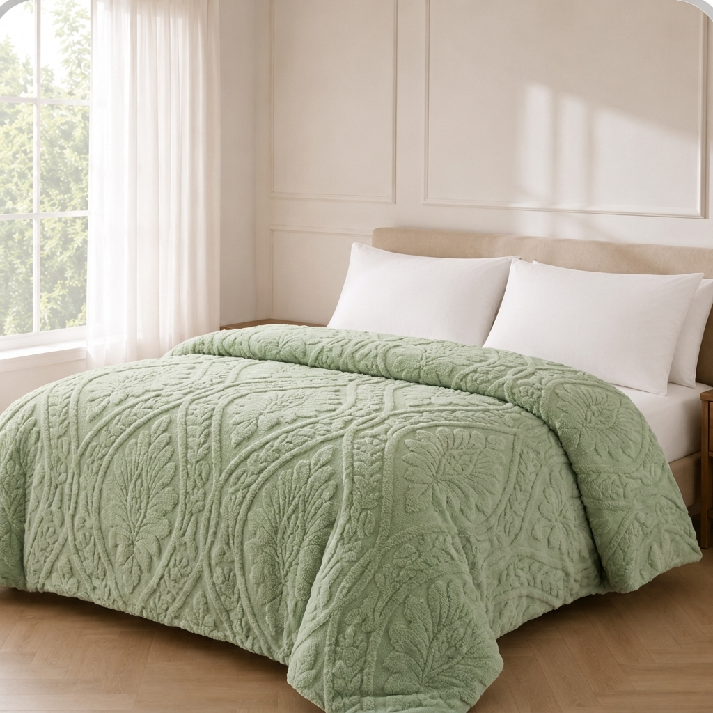 Vienna Kuscheldecke 200x230cm Beige – 3D Blumenmuster Korallenfleece Steppdecke