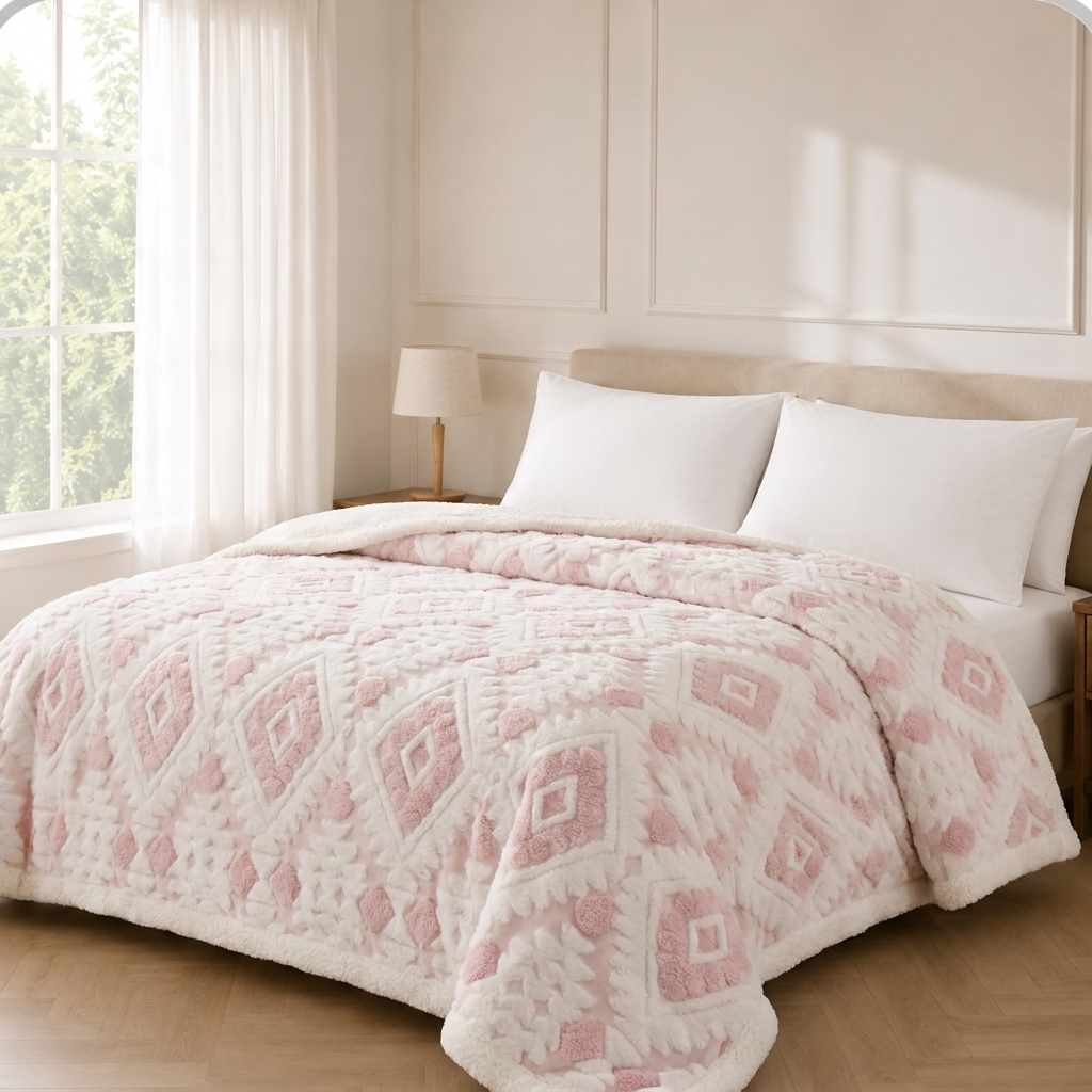 Tessa Kuscheldecke 200x230cm Grau – Geometrisches Jacquard Fleece Sofadecke