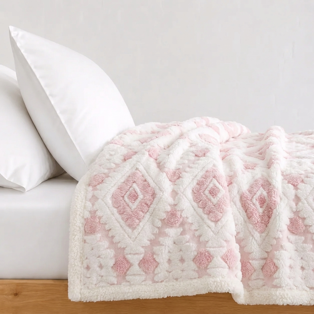 Tessa Kuscheldecke 200x230cm Grau – Geometrisches Jacquard Fleece Sofadecke