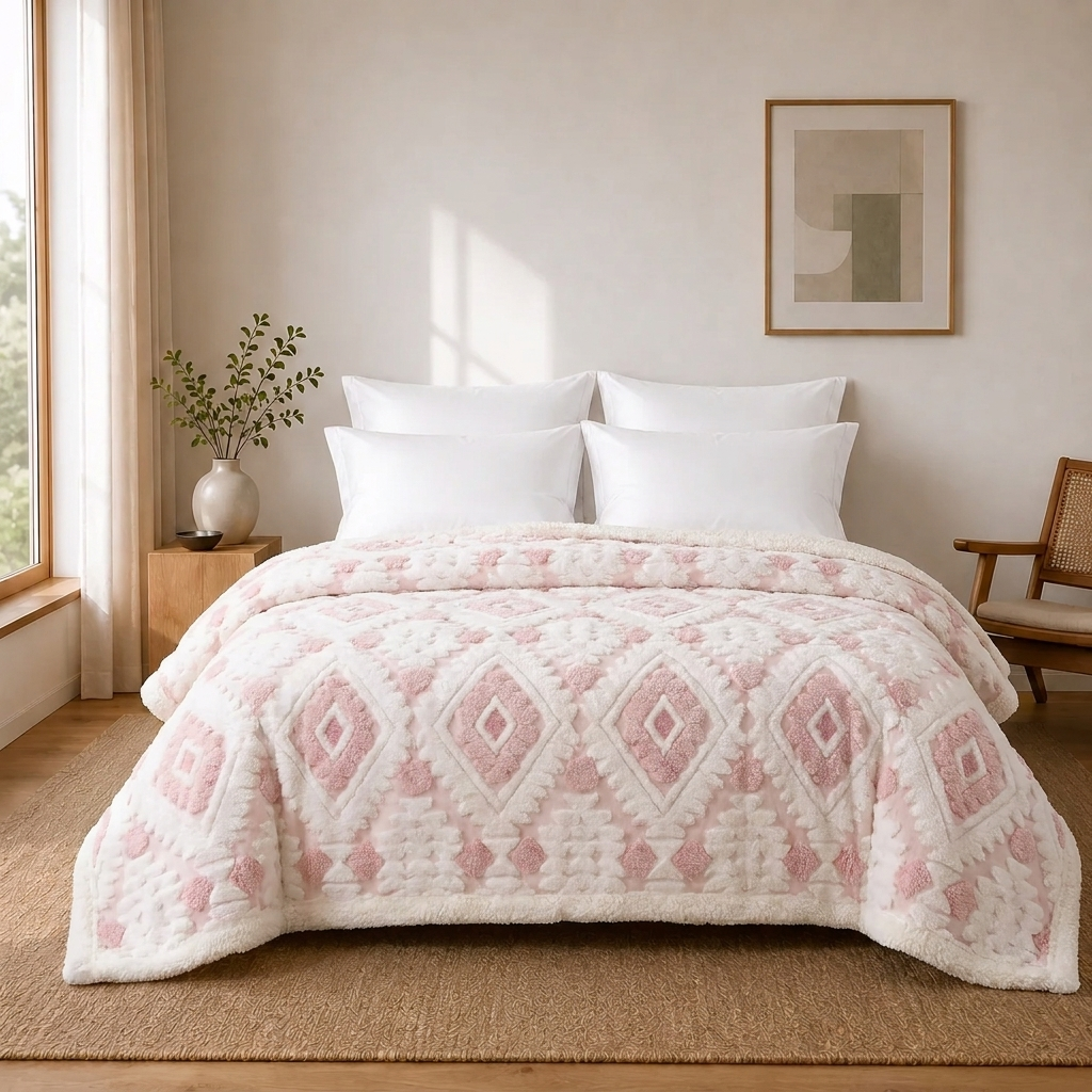 Tessa Kuscheldecke 200x230cm Grau – Geometrisches Jacquard Fleece Sofadecke