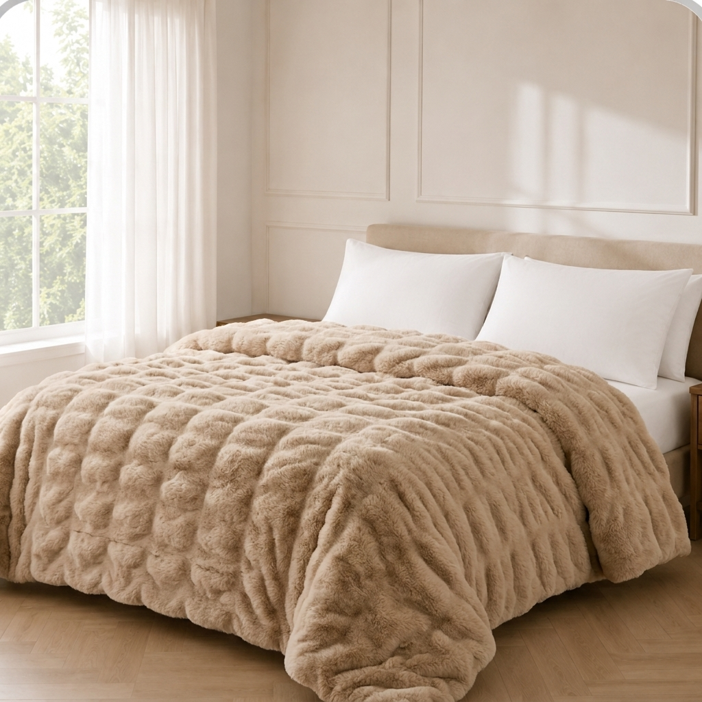 Milla Kuscheldecke 200x230cm Grau – Luxuriöse Kunstkaninchenfell Wärmedecke