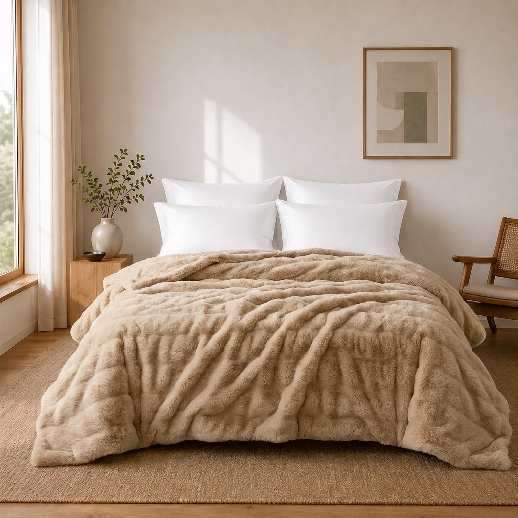 Milla Kuscheldecke 200x230cm Grau – Luxuriöse Kunstkaninchenfell Wärmedecke