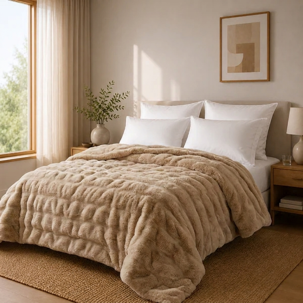 Milla Kuscheldecke 200x230cm Grau – Luxuriöse Kunstkaninchenfell Wärmedecke