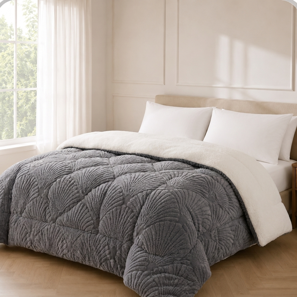 Greta Kuscheldecke 200x230cm Grau – Dicke Jacquard-Samt Winter-Wärmedecke