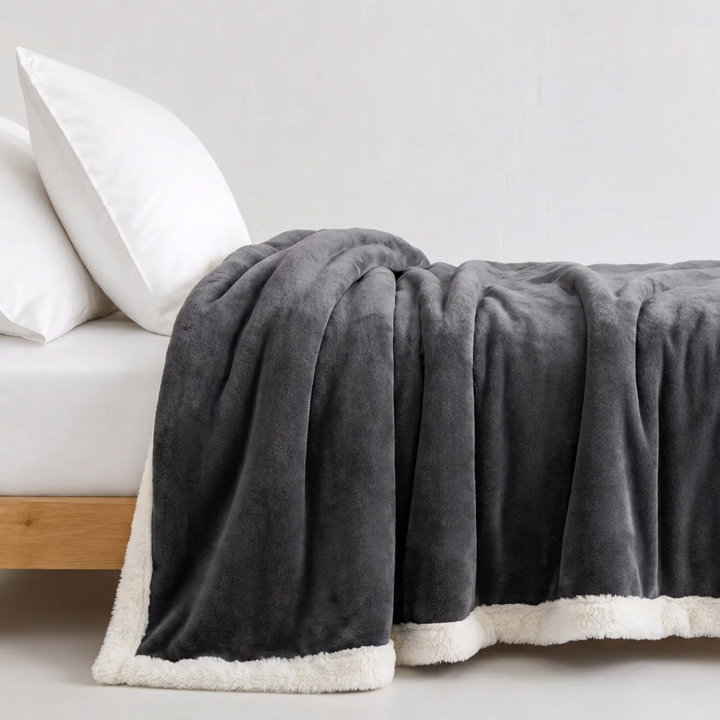 Nele Kuscheldecke 200x230cm Grau – Doppelseitige Wolldecke fürs Bett