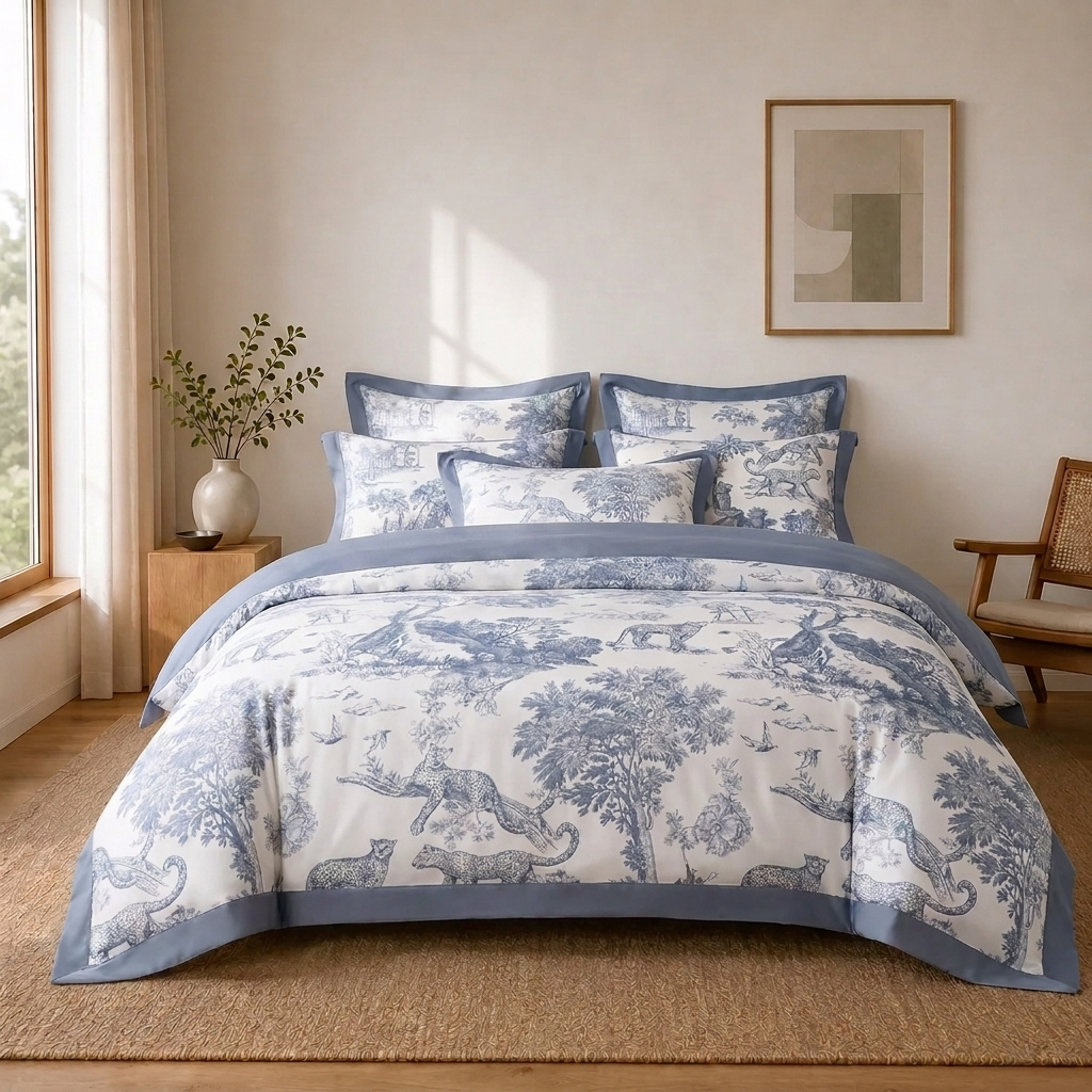 Leona Bettwäsche Eukalyptus Lyocell 200x200cm – Leoparden-Muster in Blau