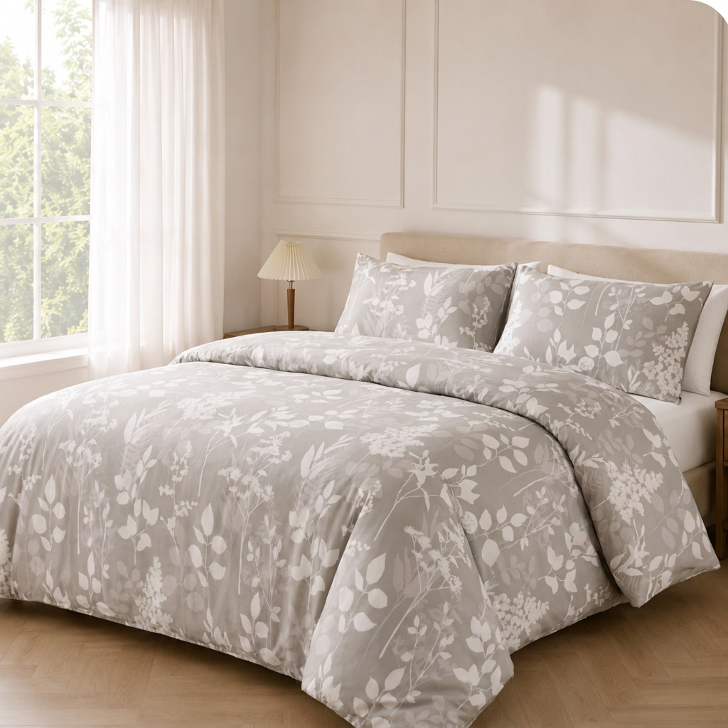 Talia Bettwäsche mit Blättermuster 200x200cm – Beige Bettbezug mit Silhouetten-Blättern