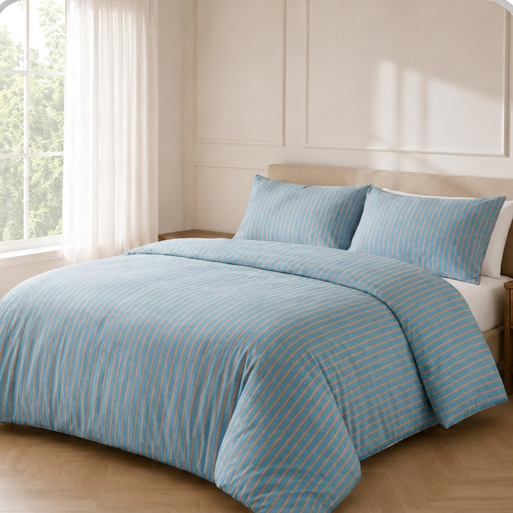 Marin Bettwäsche Gestreift 220x240cm – Türkise Streifen aus 100% Baumwolle