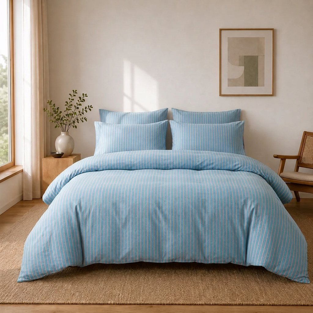Marin Bettwäsche Gestreift 220x240cm – Türkise Streifen aus 100% Baumwolle