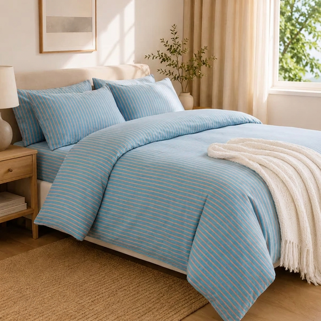 Marin Bettwäsche Gestreift 220x240cm – Türkise Streifen aus 100% Baumwolle