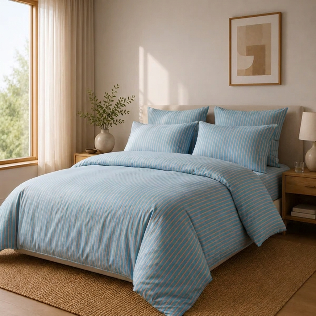 Marin Bettwäsche Gestreift 220x240cm – Türkise Streifen aus 100% Baumwolle