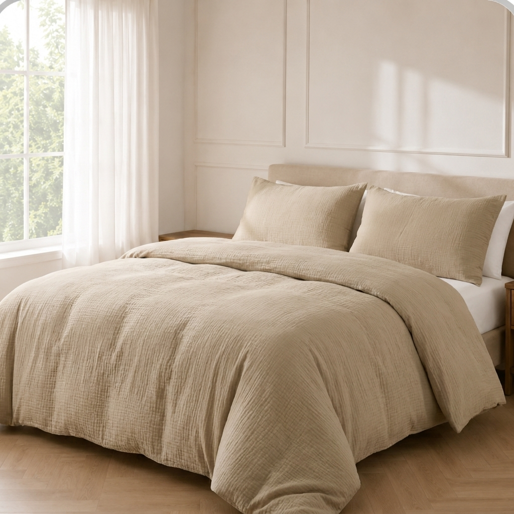 Runa Bettwäsche Musselin 220x240cm – Beige Bettbezug aus 100% Baumwolle