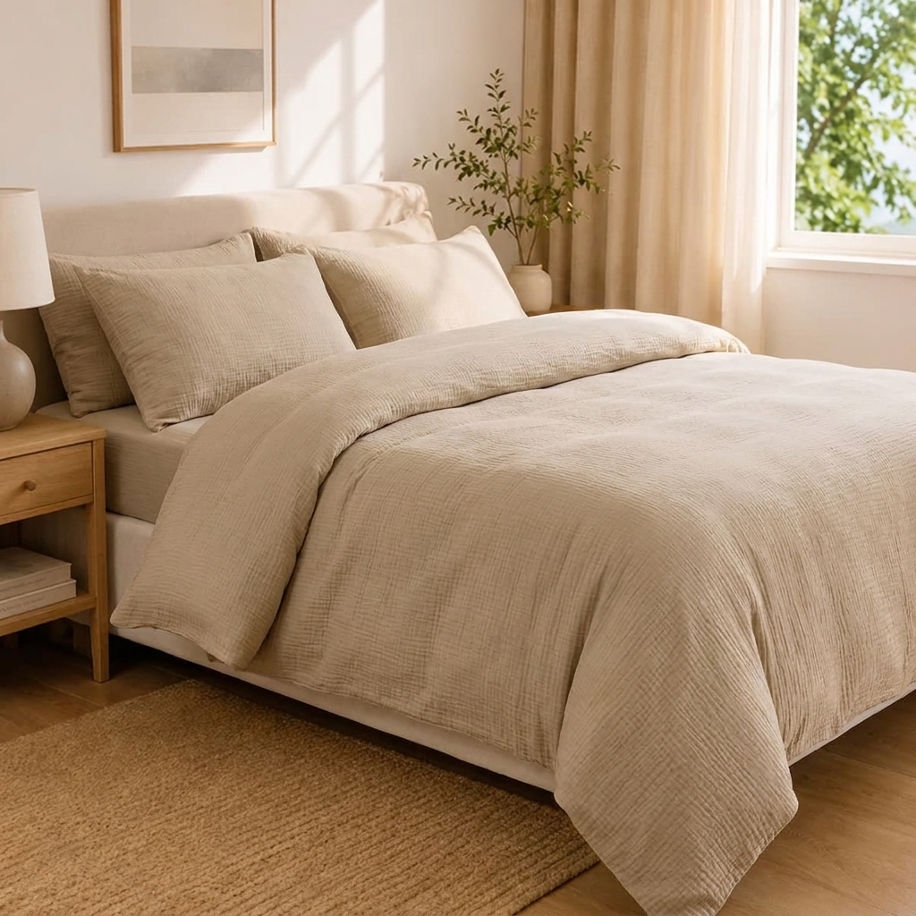 Runa Bettwäsche Musselin 220x240cm – Beige Bettbezug aus 100% Baumwolle