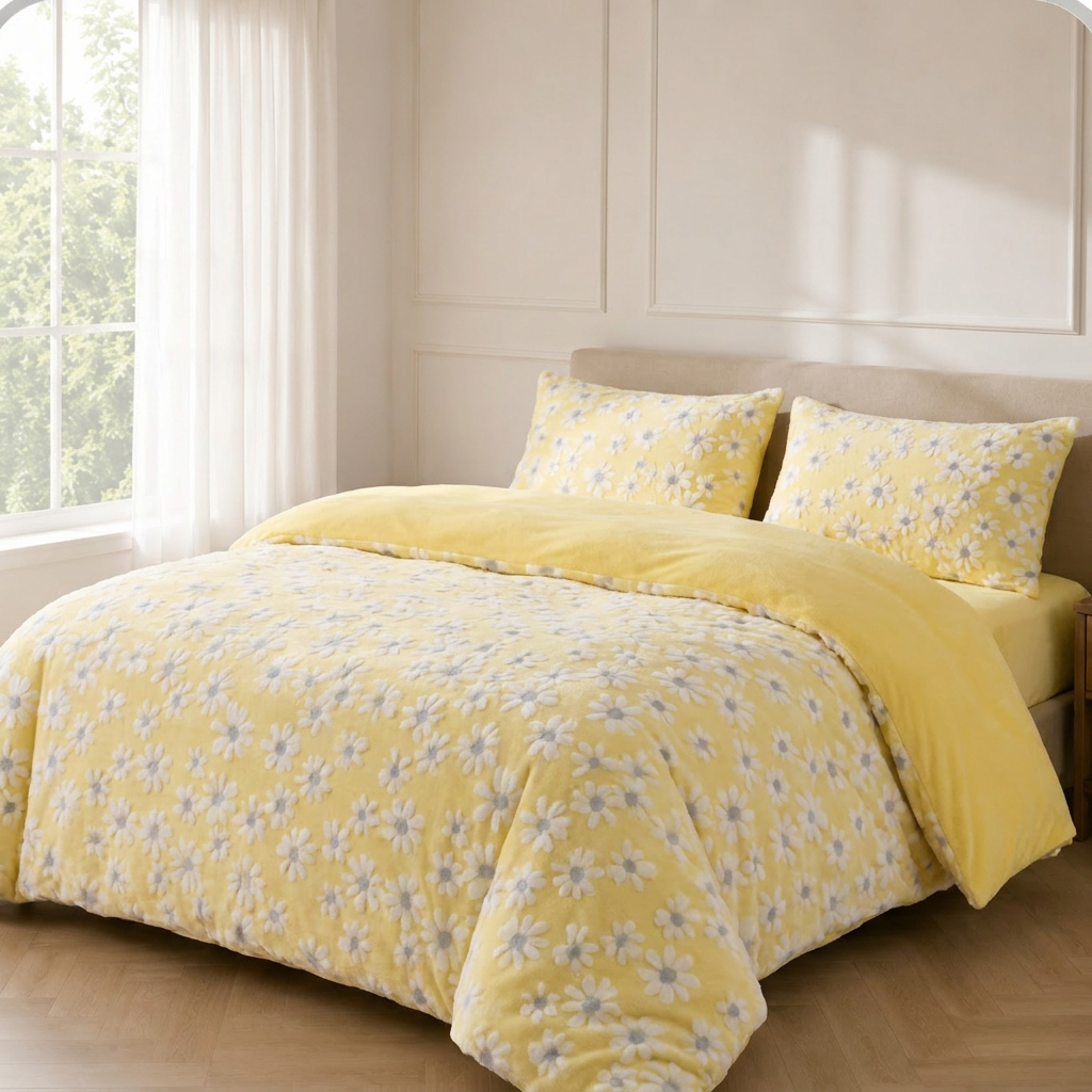 Daisy Bettwäsche mit Gänseblümchen 150x200cm – Gelber Samt Bettbezug, Verdickt