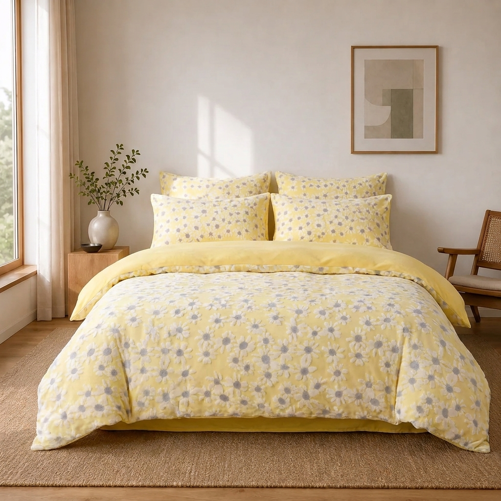 Daisy Bettwäsche mit Gänseblümchen 150x200cm – Gelber Samt Bettbezug, Verdickt