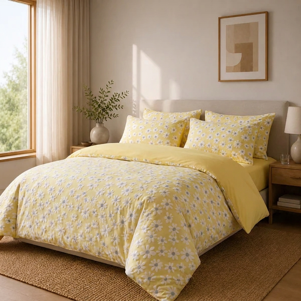 Daisy Bettwäsche mit Gänseblümchen 150x200cm – Gelber Samt Bettbezug, Verdickt