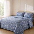 Iris Sommerdecke mit Blumenmuster 200x230cm – Blaue Steppdecke, Dünn